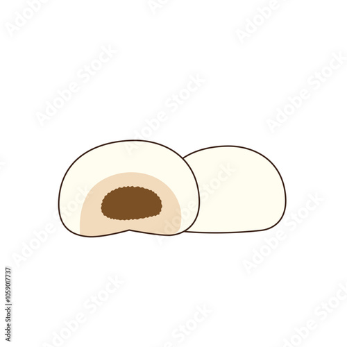 illustration of mochi cake with red bean jam filling