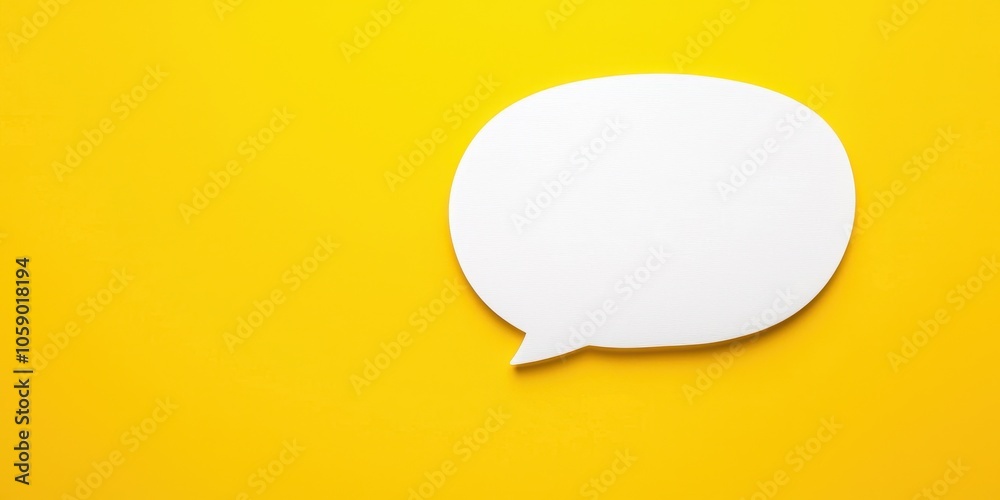 White speech bubble on vibrant yellow background, ideal for communication and creative designs. White speech bubble on vibrant yellow background, ideal for communication and creative designs.