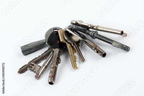 bunch of keys on white background