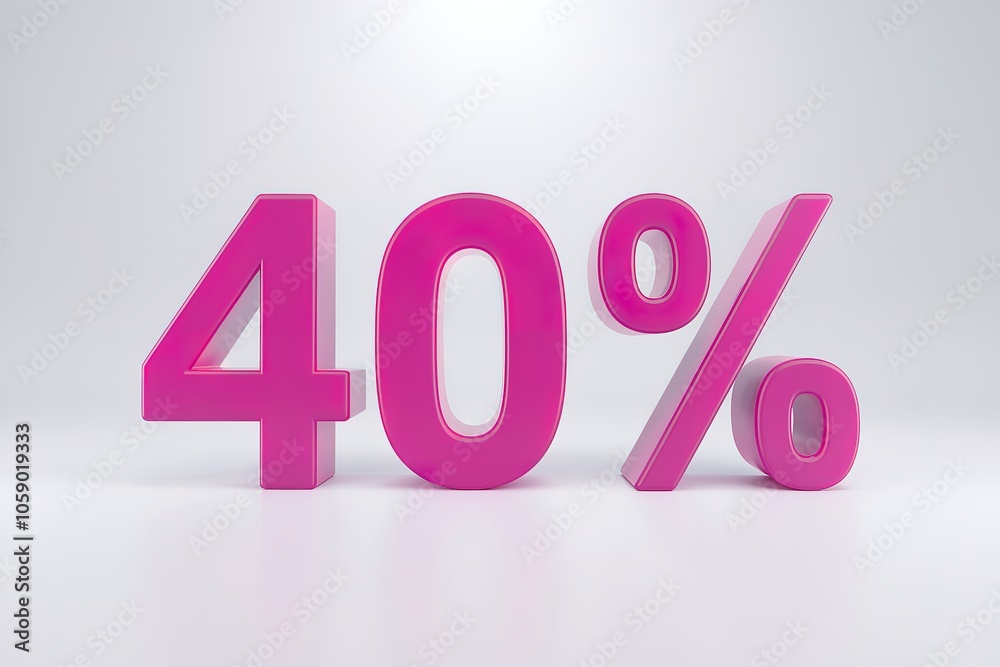 A 3D render of a vibrant pink text that reads 40%. A 3D render of a vibrant pink text that reads 40%.