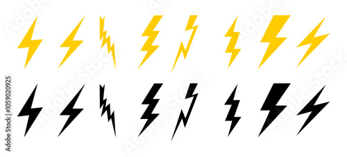 Lightning bolt icons set. thunderbolt Vector illustration