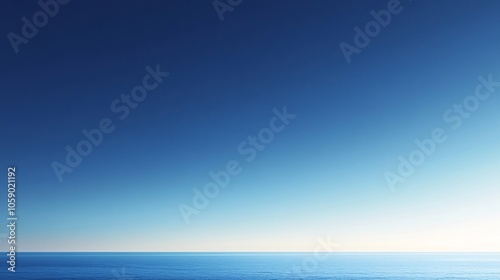 A vast expanse of blue ocean meets a clear, blue sky, with a subtle gradient from deep blue to light blue, creating a serene and calming image. Generative ai