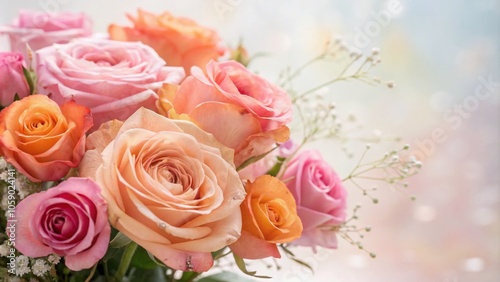 Watercolor Rose Wedding Invitation Background - Pink and Orange Floral Art