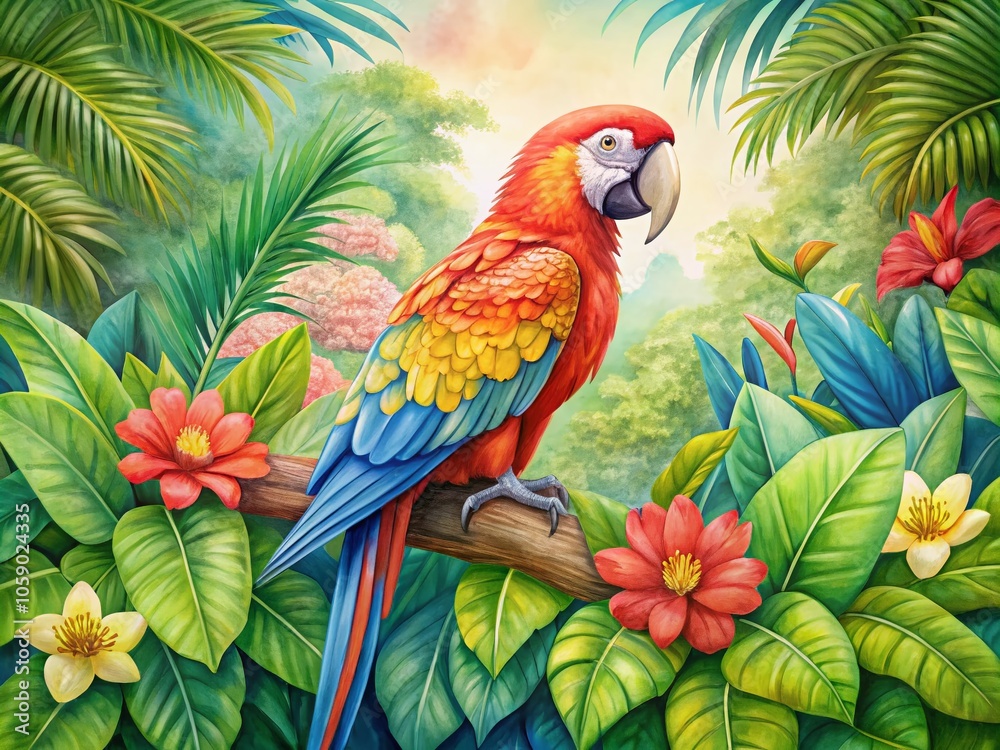 Fototapeta premium Watercolor whimsy: A delightful parrot portrait for your home.
