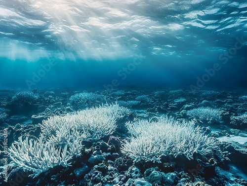 Barren Coral Reef Showcasing Global Warming s Impact on Marine Ecosystems photo