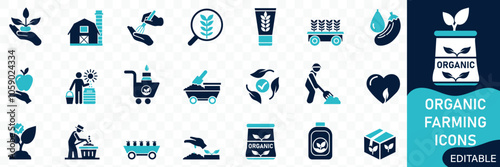 Organic farming icon set. Solid flat vector icons collection...