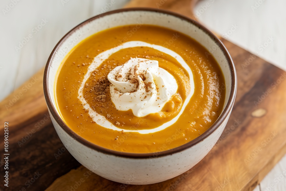 a bowl of homemade pumpkin cream soup a bowl of homemade pumpkin cream soup