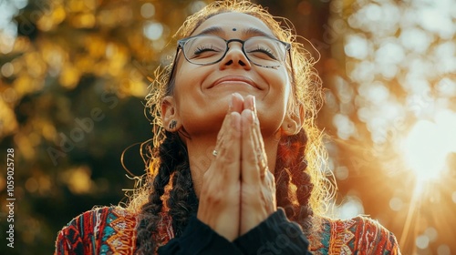 A person expressing gratitude in a culturally specific manner, showing the role of culture in emotional experiences photo