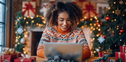 Woman Shopping Online During Christmas