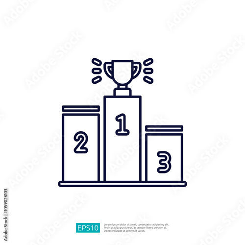 The image depicts a podium with three tiers, labeled 1, 2, and 3, showcasing a trophy on the top tier, symbolizing achievement and competition.