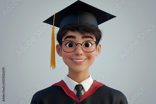 young person smiling with graduation gown in 3d by generative ai