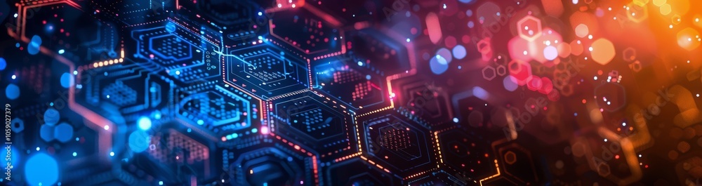 Obraz premium Abstract Digital Network With Glowing Lines and Bokeh Lights