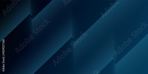 Modern dark blue abstract background with glowing blue gradient geometric lines. Geometric stripe line art design. Shiny blue lines pattern.