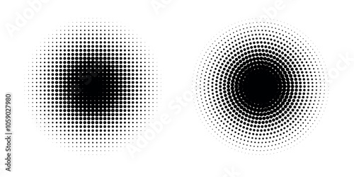 Halftone gradient. Dotted gradient, smooth dots spraying and halftones dot background seamless horizontal geometric pattern vector template set.