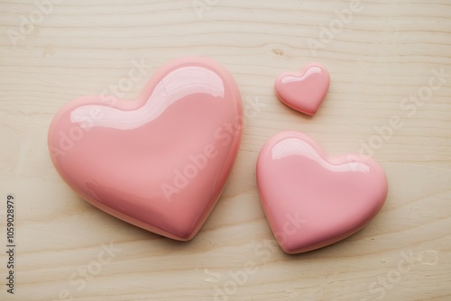 A photo of two large, glossy pink hearts