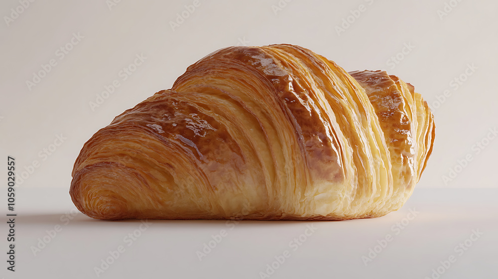 Freshly baked croissant with golden layers and glossy finish Freshly baked croissant with golden layers and glossy finish