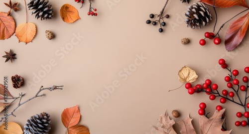 Autumnal Arrangement on Beige Background