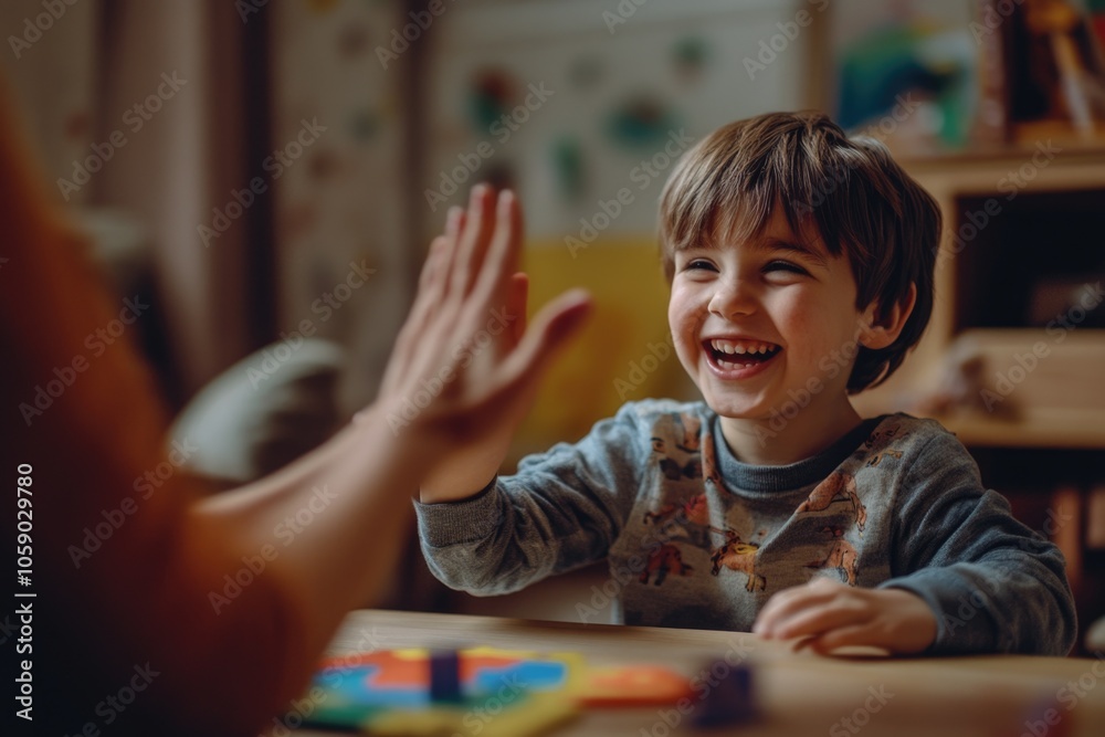 High-quality image of a young boy happily engaging in an educational toy game, surrounded by colorful building blocks, showcasing the joys of early learning and family bonding. High-quality image of a young boy happily engaging in an educational toy game, surrounded by colorful building blocks, showcasing the joys of early learning and family bonding.