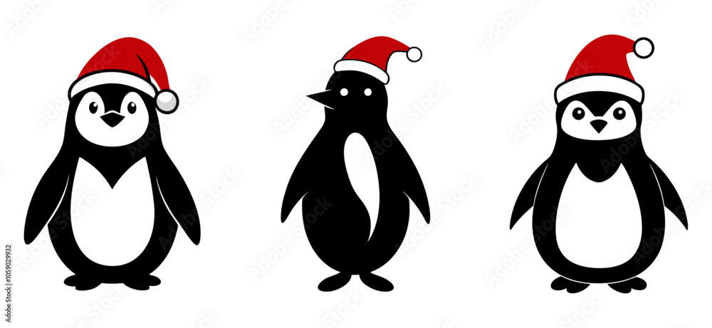 Obraz premium penguin vector Christmas Hat Santa Claus Xmas icon logo cartoon character fish salmon illustration doodle