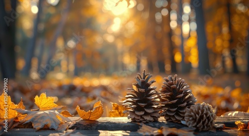 Pine Cones on Autumn Forest Floor
