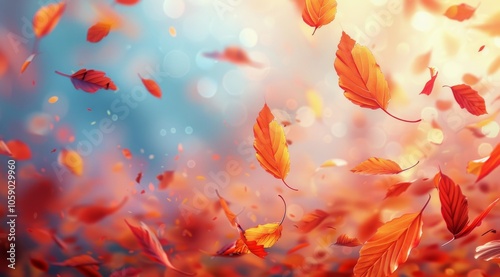 Red And Orange Autumn Leaves Falling Through The Air