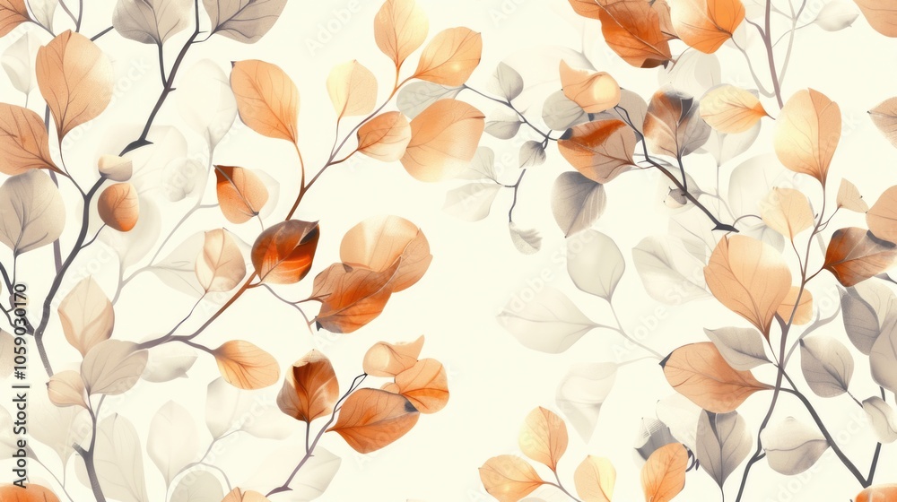 A design featuring a branch with autumn leaves in warm earthy colors against a soft beige background. A design featuring a branch with autumn leaves in warm earthy colors against a soft beige background.