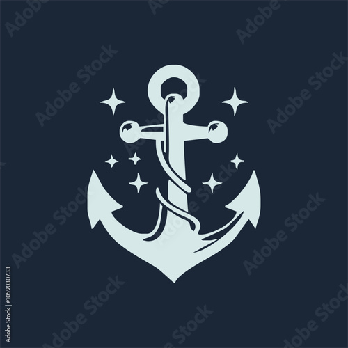 ship anchor emblem, black isolated silhouette vector