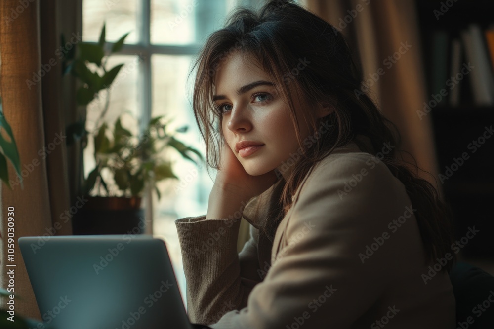 A woman in a business setting using her laptop. She appears concentrated, suggesting she is working on a project or task. A woman in a business setting using her laptop. She appears concentrated, suggesting she is working on a project or task.