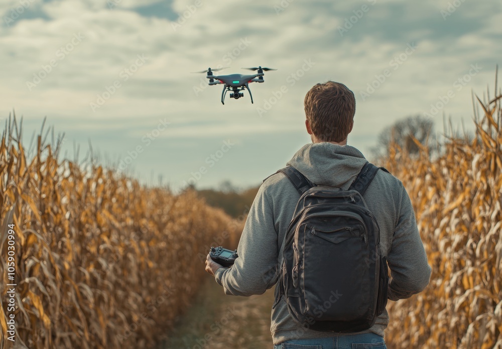 Drone Flying Over Cornfield. Drone Flying Over Cornfield.