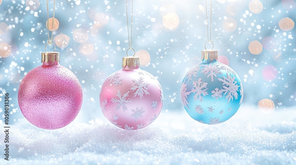 © Only AI Studio - Colorful Christmas ornaments on snow, white isolate background.