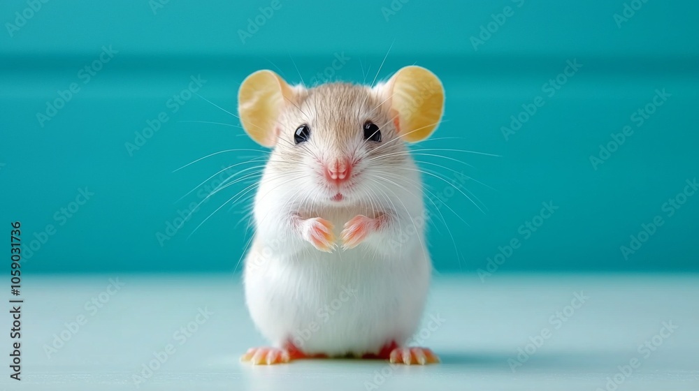 Fototapeta premium Adorable Mouse with Big Ears on Bright Background