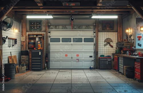 Empty Garage With Open Garage Door at Night