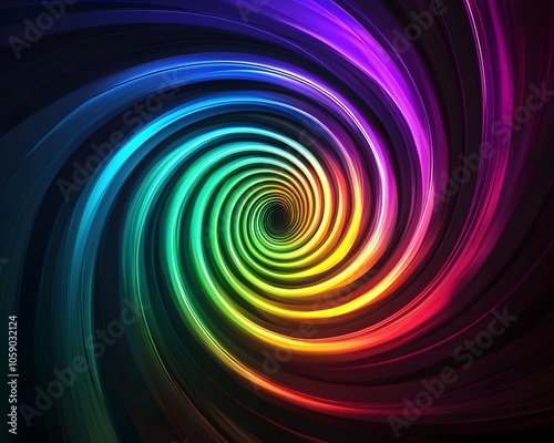 Vibrant Neon Rainbow Spiral Vortex Abstract Digital Art Background with Swirling Psychedelic Gradient