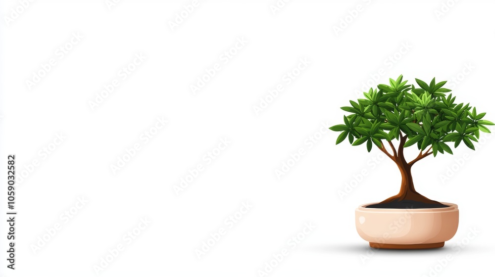 Bonsai Tree in Pot   Green Plant Isolated on White Background