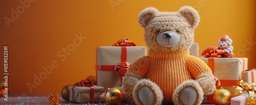 Teddy Bear Surrounded by Presents