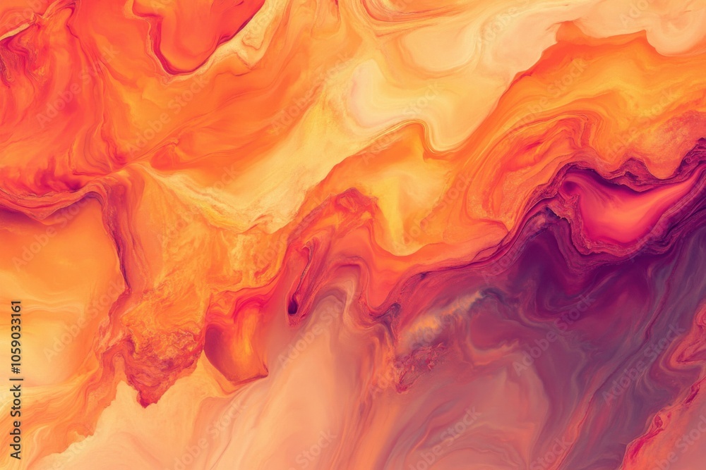 Fototapeta premium Fluid blend of warm sunset hues forming a surreal abstract backdrop, featuring bold oranges and soft pinks that evoke feelings of serenity and warmth