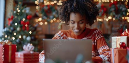 Woman Shopping Online During Christmas