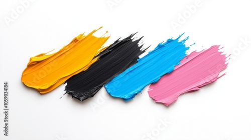 Colorful Paint Strokes on White Canvas Background photo