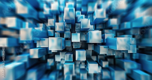 Abstract Blue Cube Pattern, Modern Geometric Design, 3D Rendering