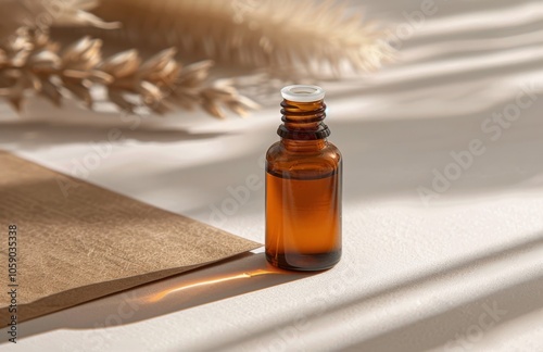 Brown Glass Essential Oil Bottle on Fabric