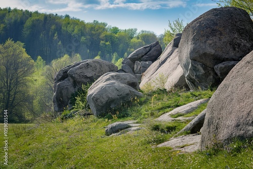 A natural background of granite rocks in the sun during spring photo