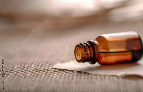 Brown Glass Essential Oil Bottle on Fabric