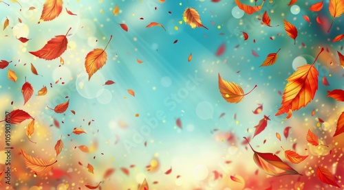 Red And Orange Autumn Leaves Falling Through The Air