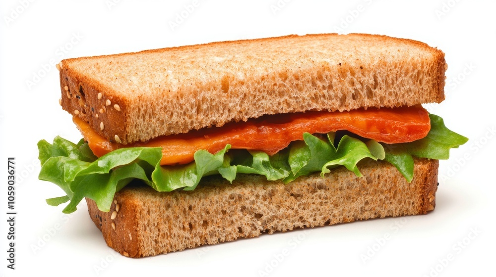 Freshly Made Whole Wheat Sandwich with Lettuce and Smoked Salmon Freshly Made Whole Wheat Sandwich with Lettuce and Smoked Salmon