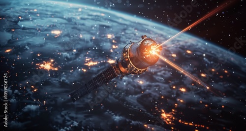Spacecraft Traveling Through Earths Atmosphere at Night