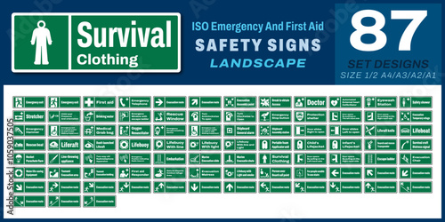 87 set iso emergency and first aid safety signs v56_survival clothing_landscape size 1/2 a4,a3,a2,a1