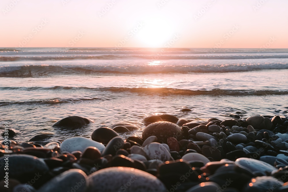 A photo of a serene beach scene during sunset A photo of a serene beach scene during sunset