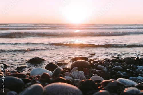 A photo of a serene beach scene during sunset