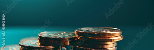 Stack of Gold Coins on Teal Surface