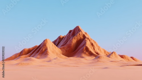 Minimalist Desert Landscape with Single Mountain Peak and Pink Sky